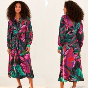 EUC FARM RIO MIDNIGHT LEAVES LONG SLEEVE PRINT MIDI DRESS SIZE LARGE
